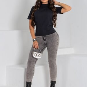 Calça Jeans Skinny Grafite Marmorizada