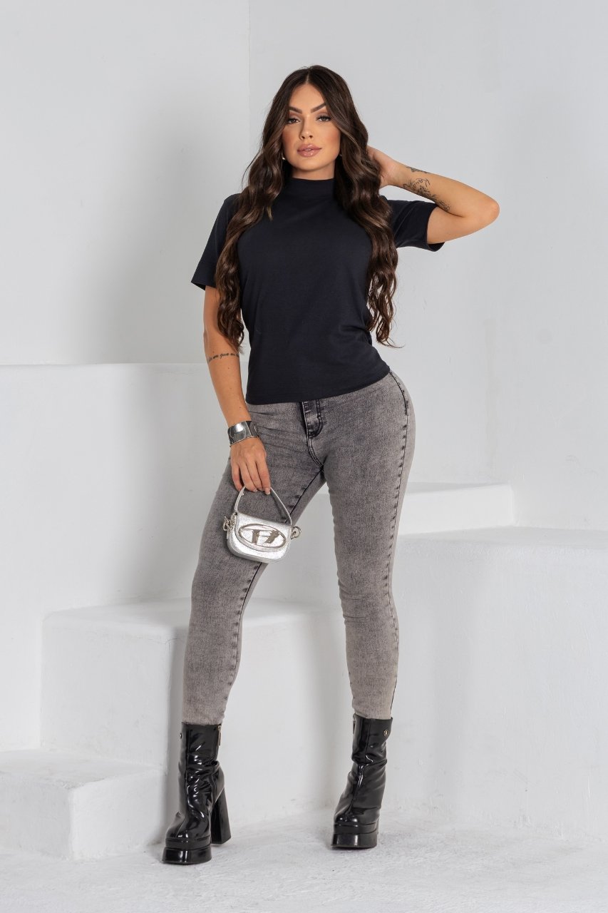 Calça Jeans Skinny Grafite Marmorizada